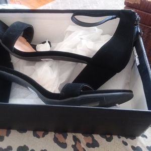 Black suede strappy dress shoes